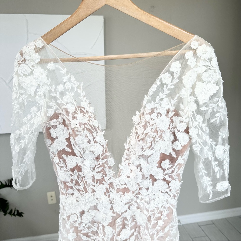 Galina Signature Embroidered Floral Illusion Bodysuit Wedding Dress - Picture 10 of 17